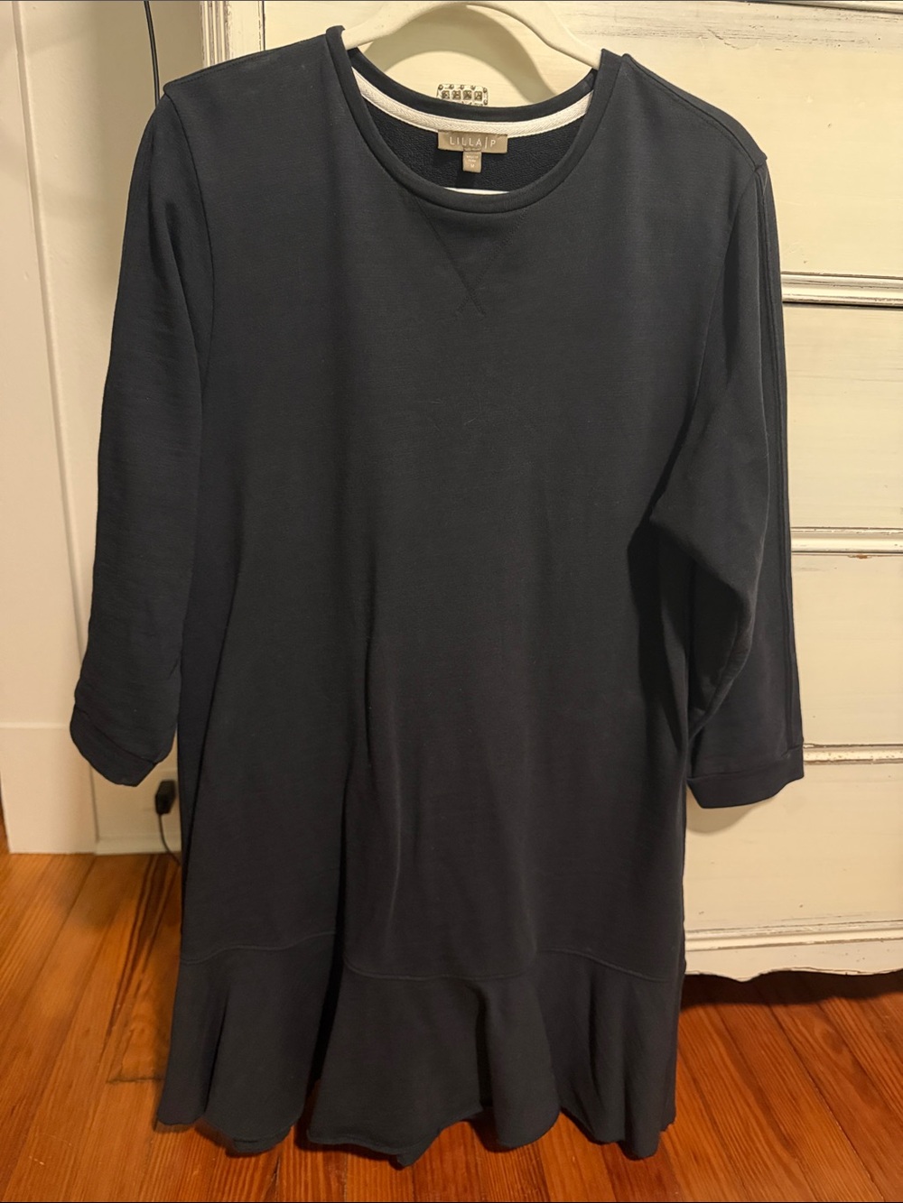 Lilla P Blasck 3/4 Sleeve Ruffle-Hem Dress